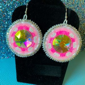 Pink cloud beaded earrings